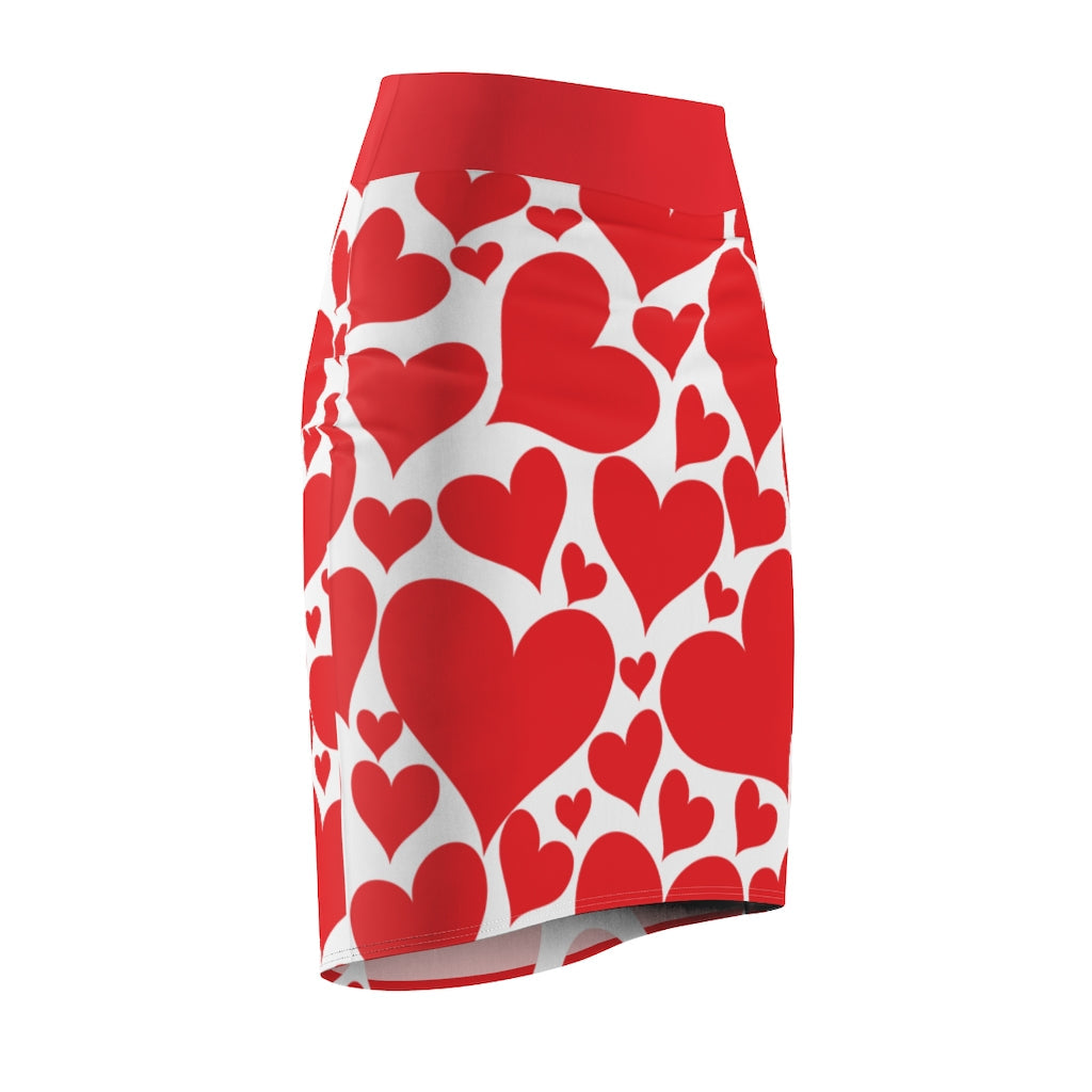 Womens Pencil Mini Skirt, Love Red Hearts, S867849 - Horizon Bliss