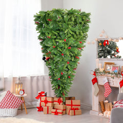 7.5 FT Upside Down Christmas Tree with Artificial Berries and Santa's