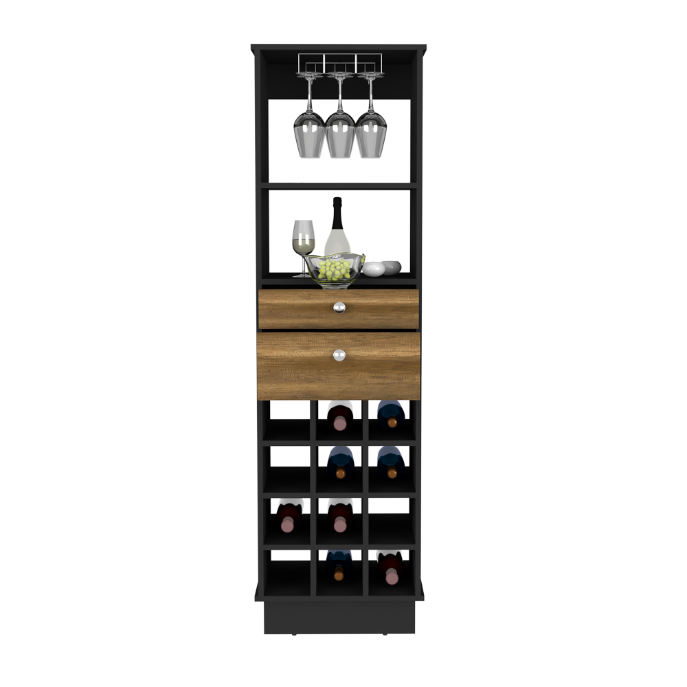 Bar Cabinet Bureck, Two Drawers, Twelve Wine Cubbies, Black Wengue / - Horizon Bliss