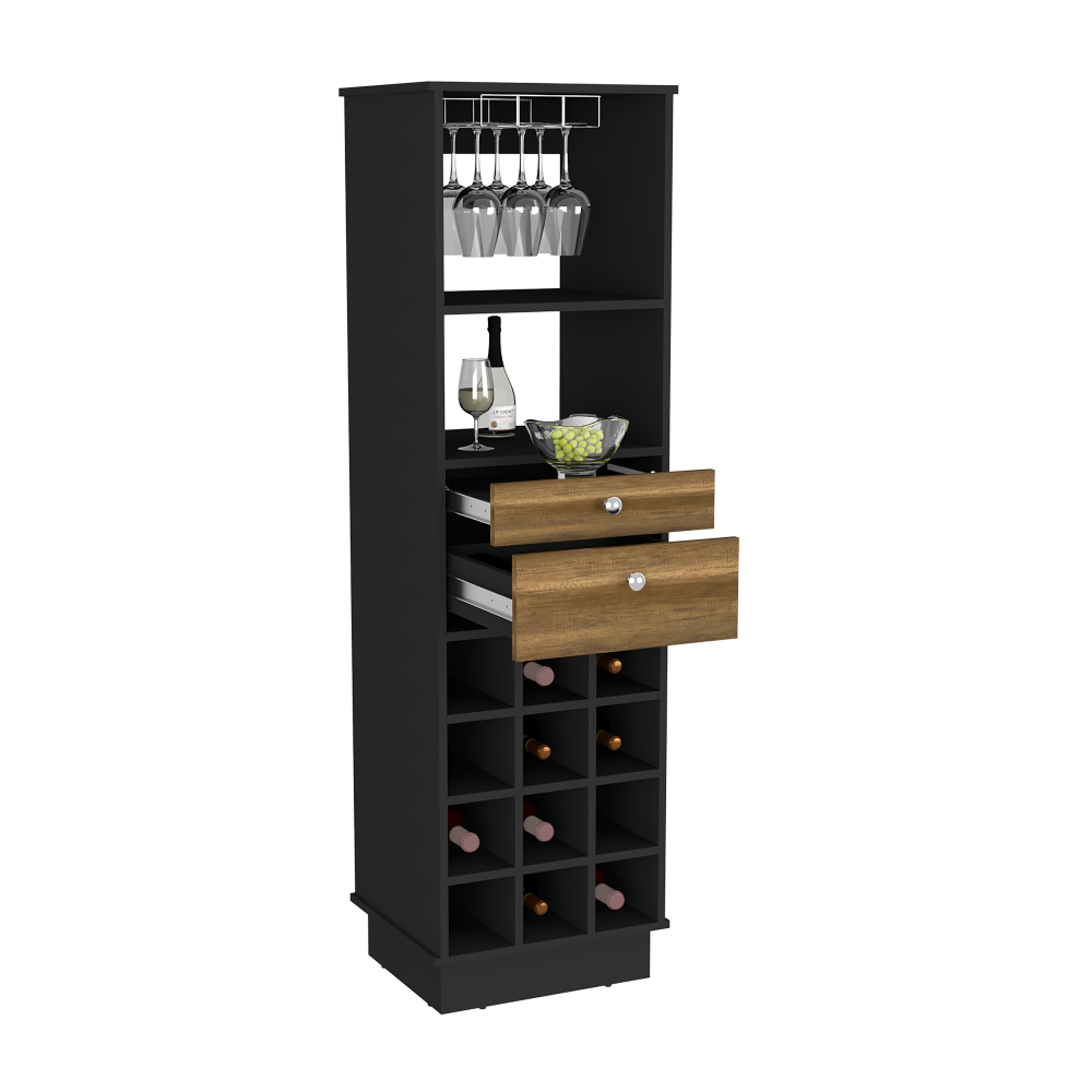 Bar Cabinet Bureck, Two Drawers, Twelve Wine Cubbies, Black Wengue / - Horizon Bliss