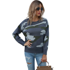 Camflouage Printed Long Sleeve Knitted Pullover Sweater - Horizon Bliss