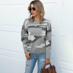 Camflouage Printed Long Sleeve Knitted Pullover Sweater - Horizon Bliss