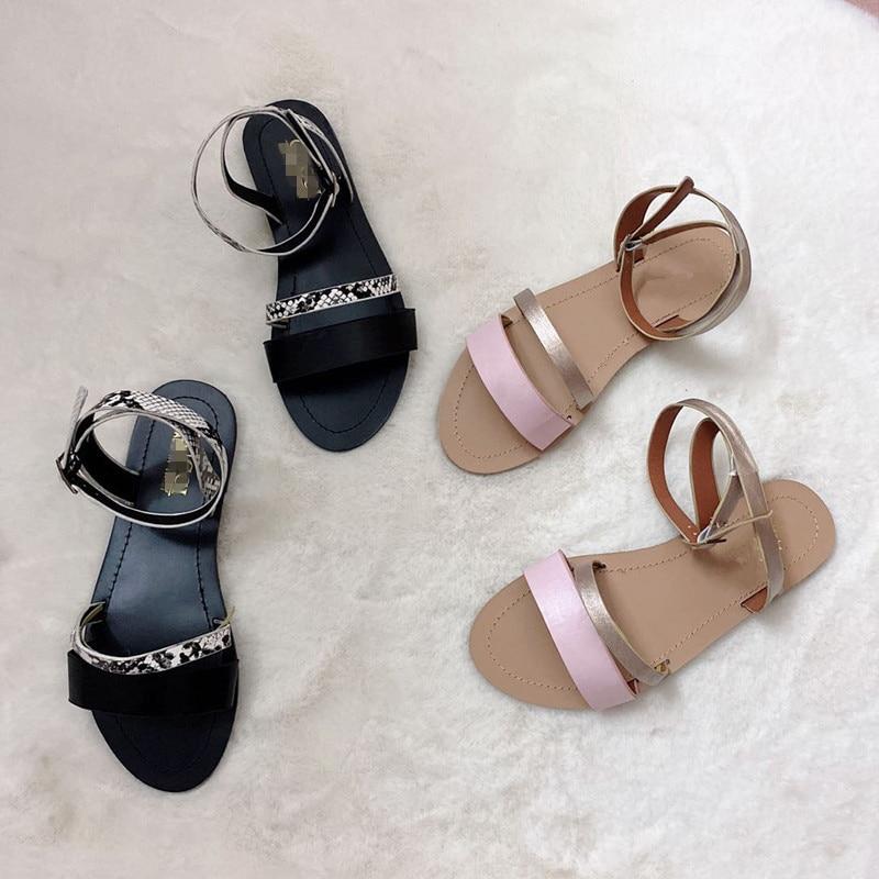 Women Sandals Flat Sanke Summer Casual Beach Gold Ankle Buckle Shoes - Horizon Bliss