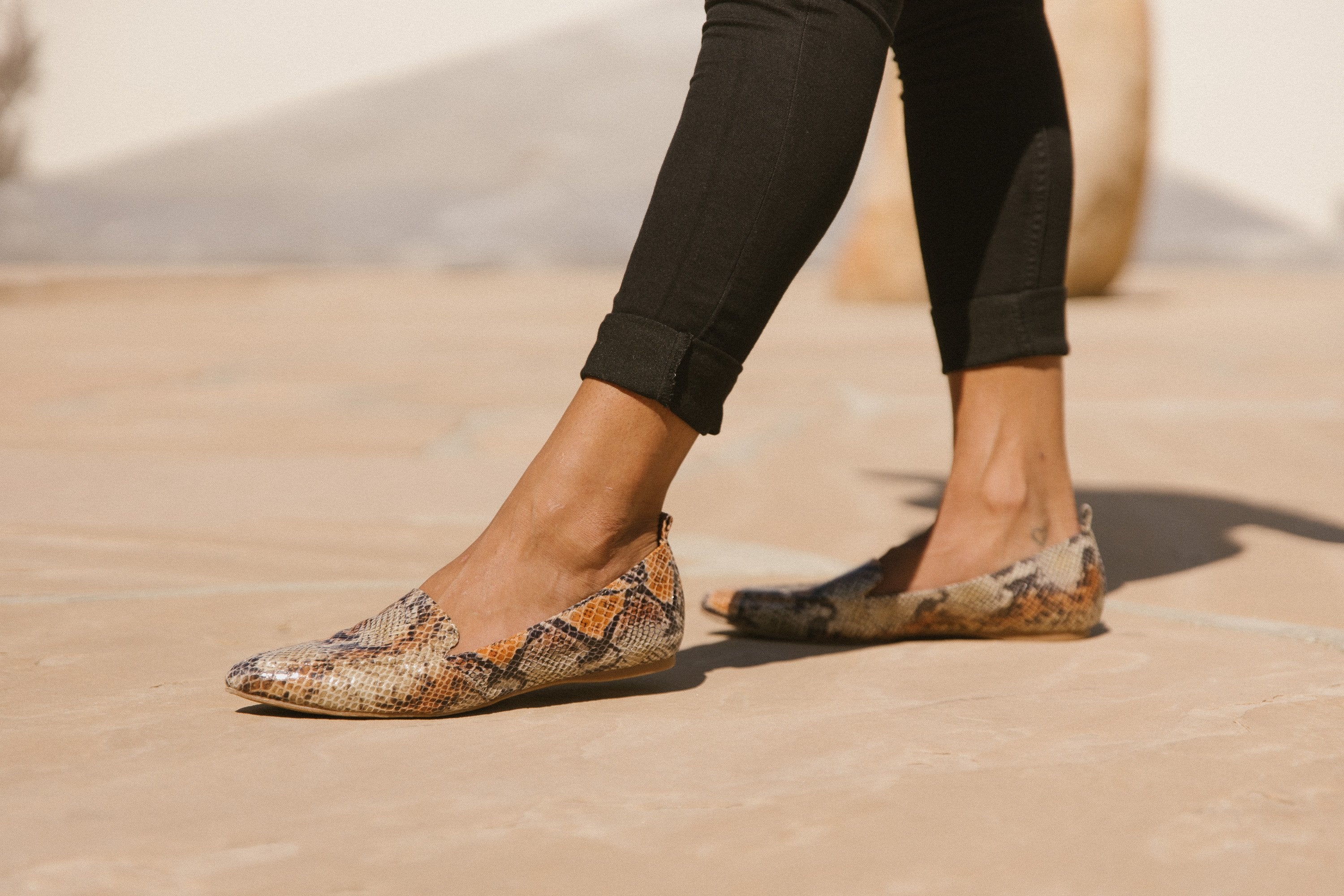 Women's Flat Socialite Orange Snake Skin - Horizon Bliss