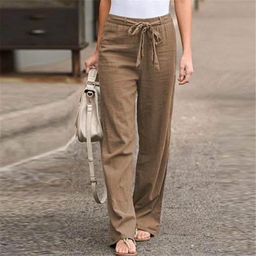 Linen Cotton Solid Elastic Waist Trousers Casual Pants - Horizon Bliss