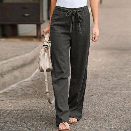 Linen Cotton Solid Elastic Waist Trousers Casual Pants - Horizon Bliss