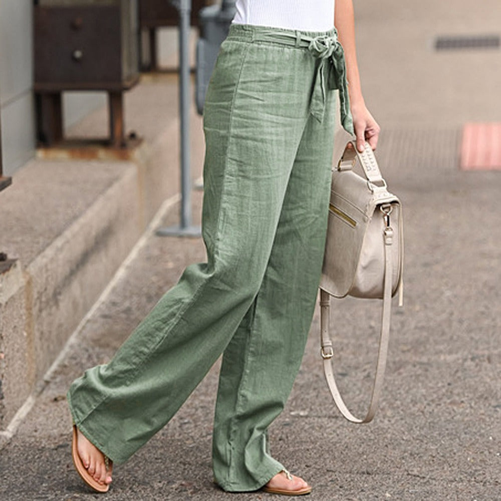 Linen Cotton Solid Elastic Waist Trousers Casual Pants - Horizon Bliss