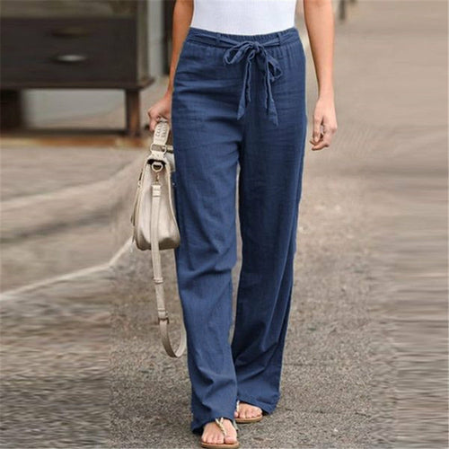 Linen Cotton Solid Elastic Waist Trousers Casual Pants - Horizon Bliss