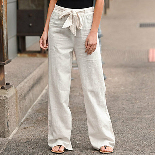 Linen Cotton Solid Elastic Waist Trousers Casual Pants - Horizon Bliss