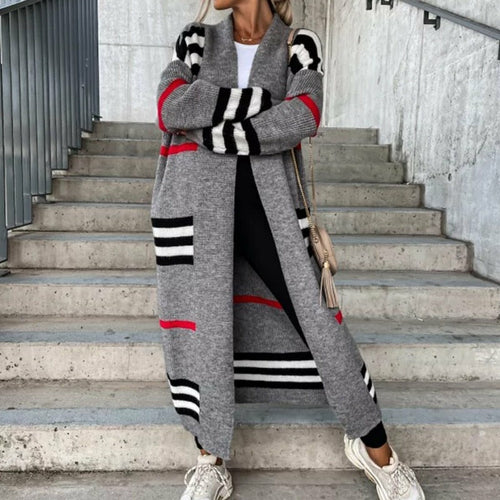 Knitted Cardigan Striped Patchwork Loose Long Outerwear - Horizon Bliss