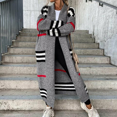 Knitted Cardigan Striped Patchwork Loose Long Outerwear - Horizon Bliss