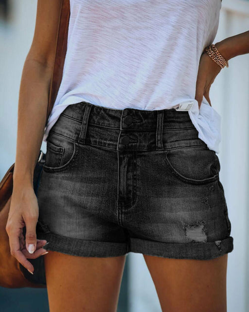 Hole Denim Casual Summer Blue Denim Shorts - Horizon Bliss