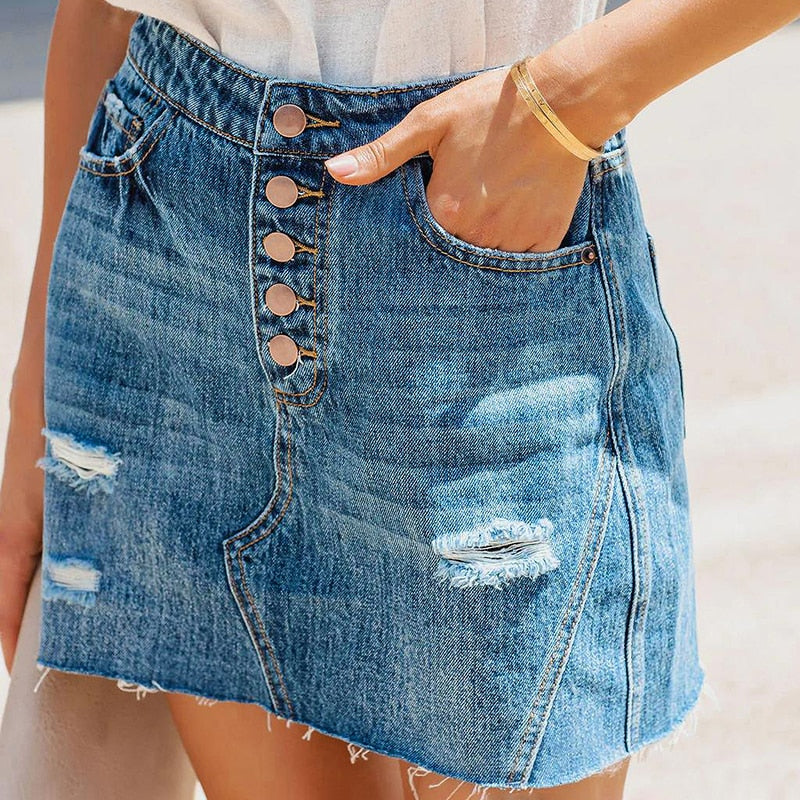 High Waist Elastic Denim Skirt A-Line - Horizon Bliss