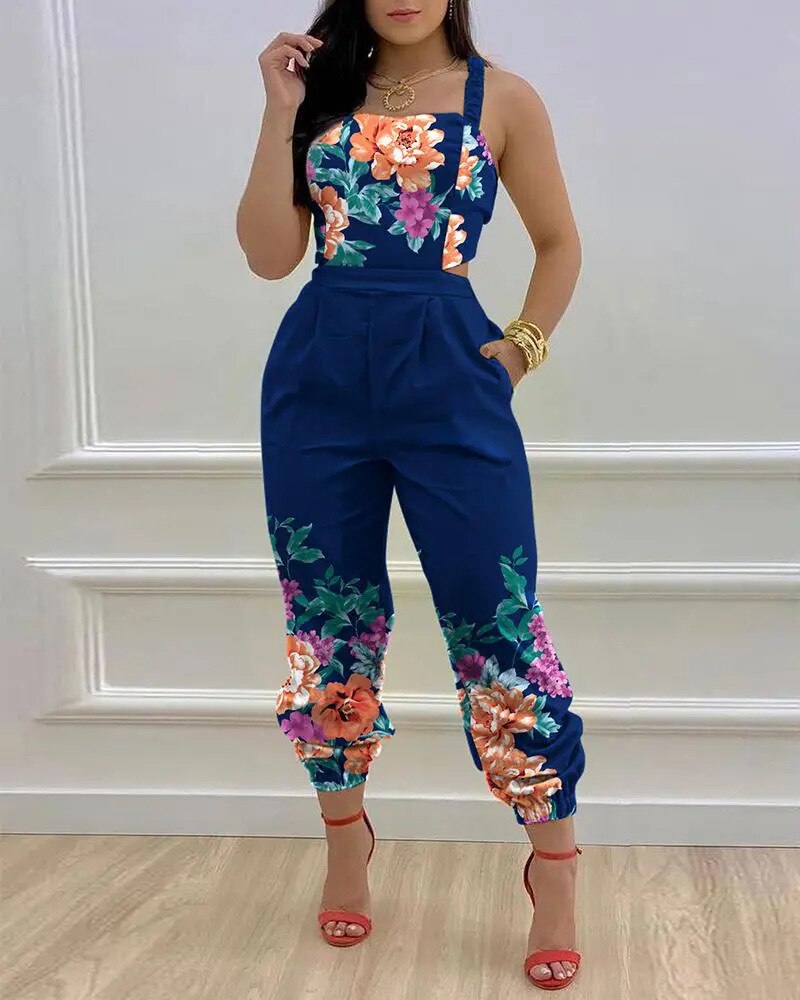 Printed Strapless Jumpsuit Strapping Loose Pants - Horizon Bliss