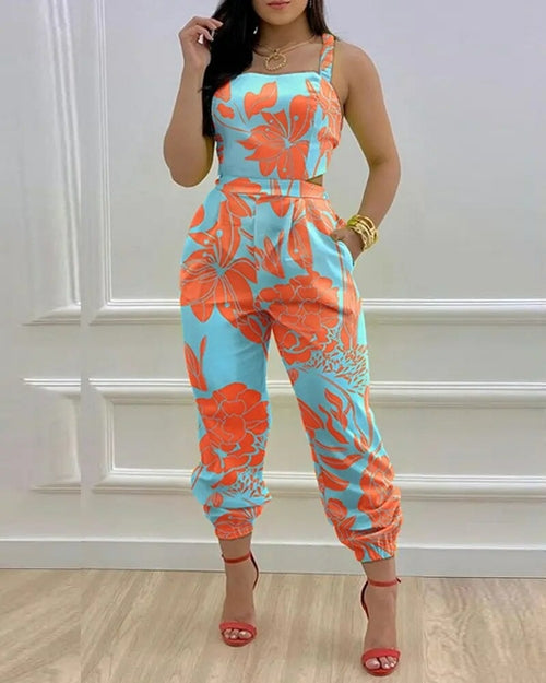 Printed Strapless Jumpsuit Strapping Loose Pants - Horizon Bliss