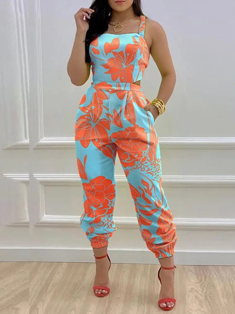 Printed Strapless Jumpsuit Strapping Loose Pants - Horizon Bliss