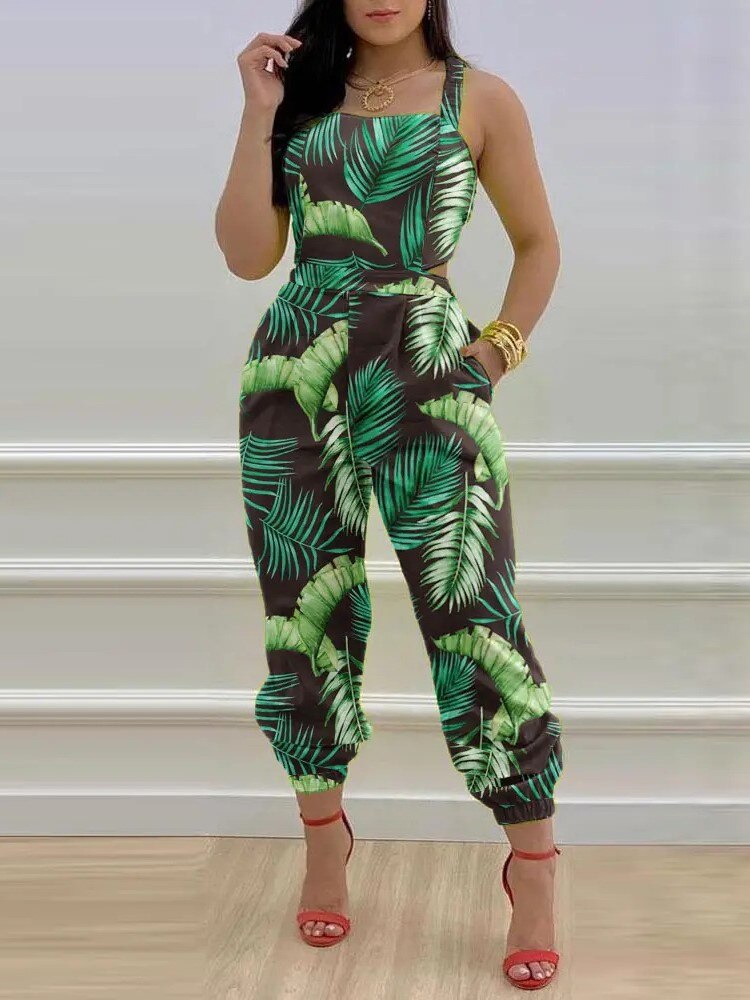 Printed Strapless Jumpsuit Strapping Loose Pants - Horizon Bliss