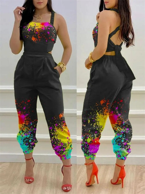 Printed Strapless Jumpsuit Strapping Loose Pants - Horizon Bliss