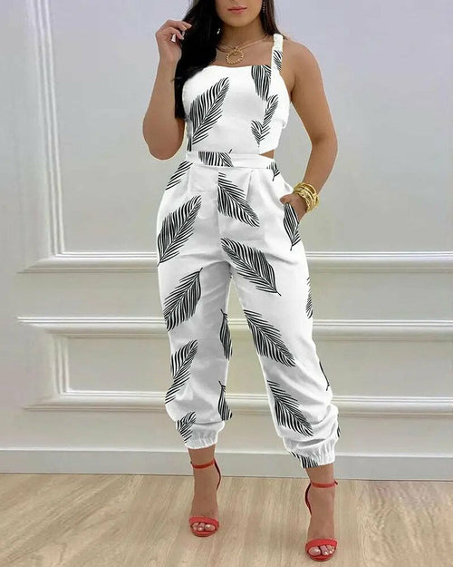 Printed Strapless Jumpsuit Strapping Loose Pants - Horizon Bliss