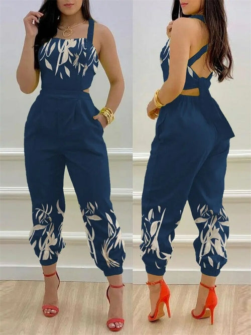 Printed Strapless Jumpsuit Strapping Loose Pants - Horizon Bliss