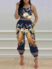 Printed Strapless Jumpsuit Strapping Loose Pants - Horizon Bliss