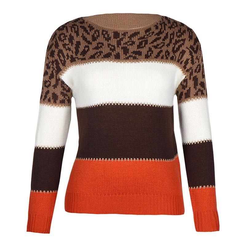 Patchwork Leopard Printed Long Sleeve Pullover Sweater - Horizon Bliss