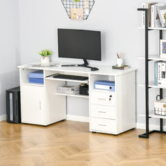 HOMCOM Computer Desk with 2 Shelves Keyboard Tray Cabinet Drawers, - Horizon Bliss