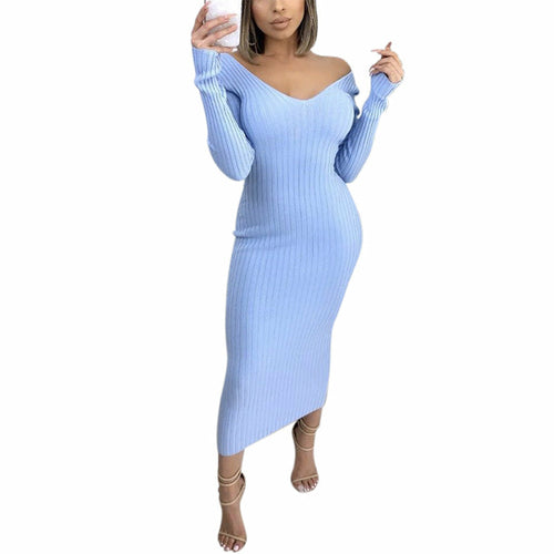 Seater Knit Dress for Women with V-neck - Horizon Bliss