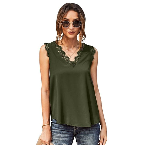 Women Summer Sexy Basic Lace Camisole Summer Knit Tank Top V Neck - Horizon Bliss