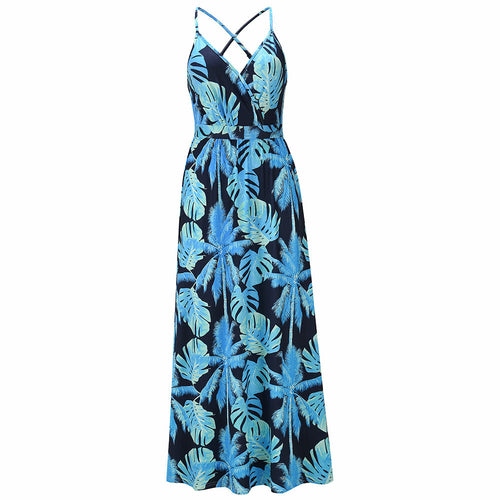 Bohemian Floral Print Maxi Dress Spaghetti Strap Dress  - Horizon Bliss