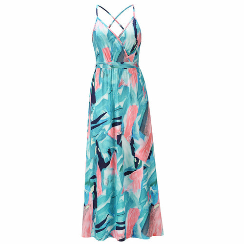 Bohemian Floral Print Maxi Dress Spaghetti Strap Dress  - Horizon Bliss