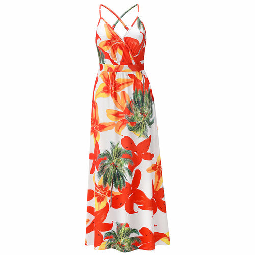 Bohemian Floral Print Maxi Dress Spaghetti Strap Dress  - Horizon Bliss