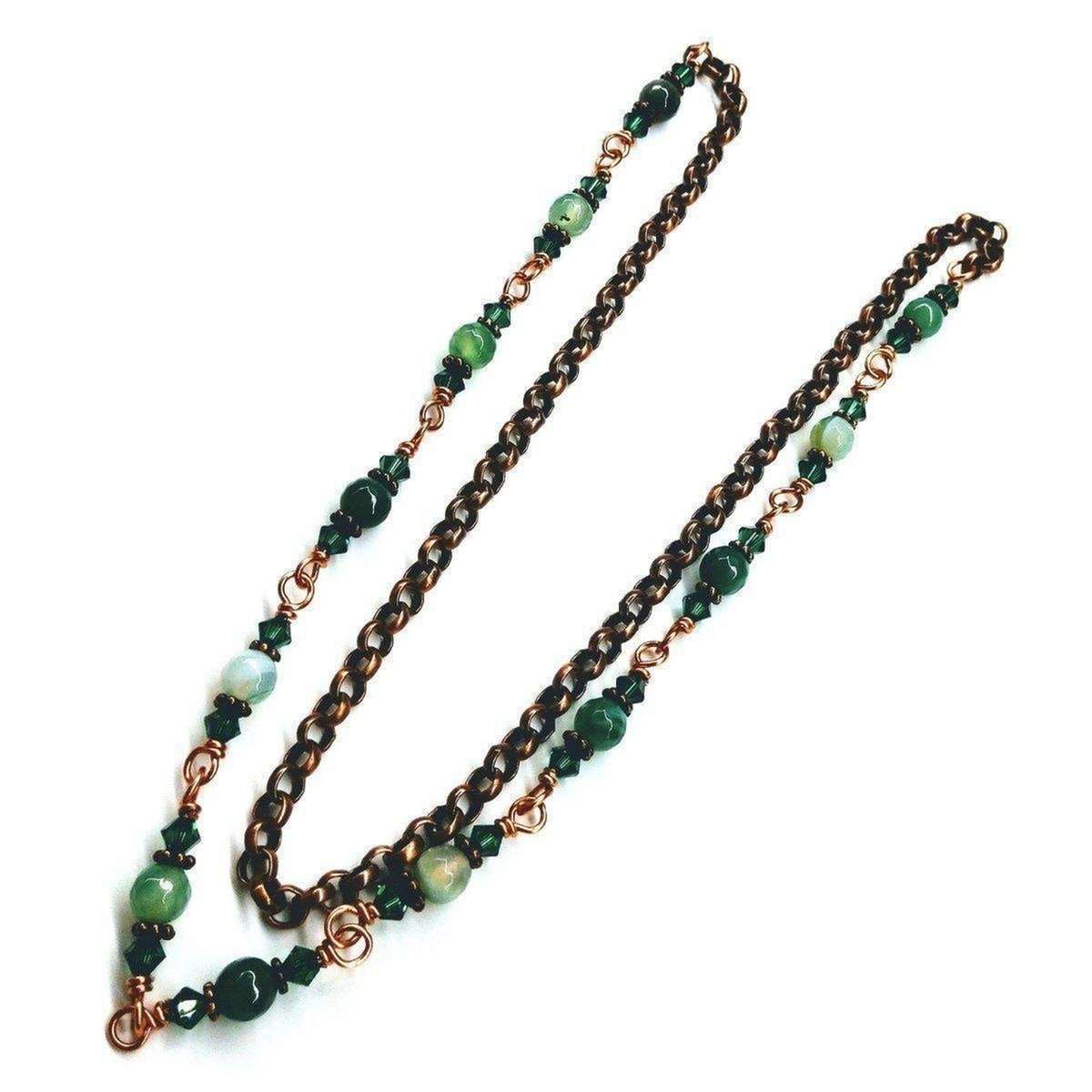 24 Inches Emerald Agate Striped Gemstone Wire Wrapped Necklace - Horizon Bliss