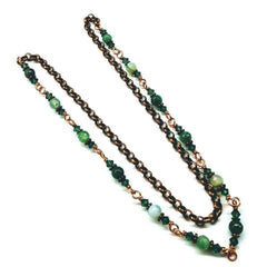 24 Inches Emerald Agate Striped Gemstone Wire Wrapped Necklace - Horizon Bliss