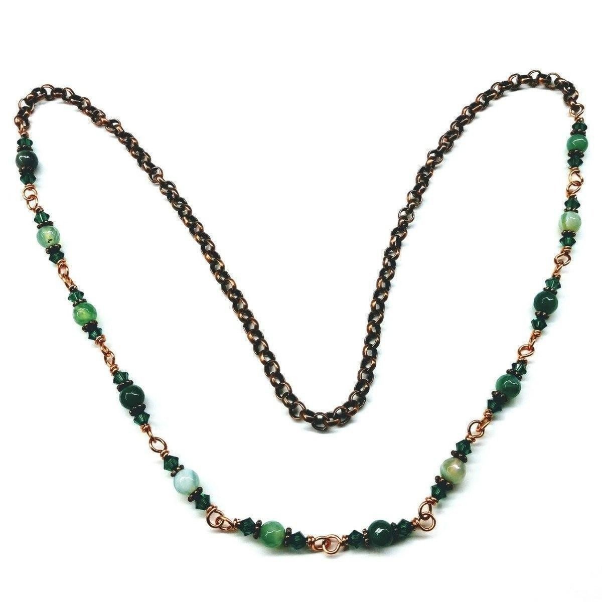 24 Inches Emerald Agate Striped Gemstone Wire Wrapped Necklace - Horizon Bliss