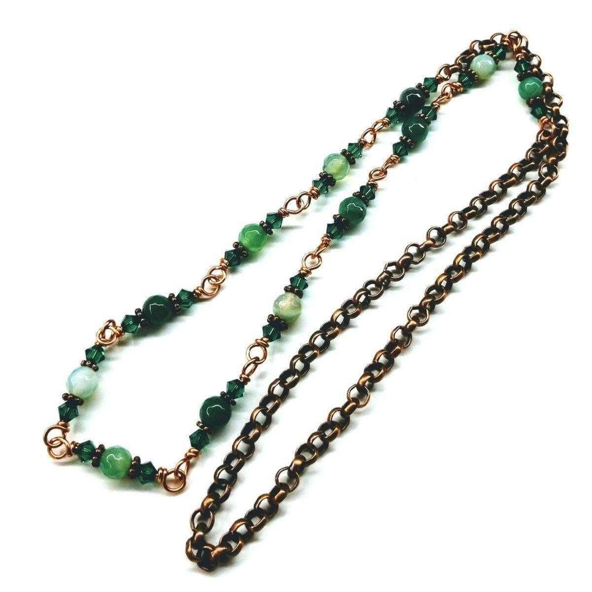 24 Inches Emerald Agate Striped Gemstone Wire Wrapped Necklace - Horizon Bliss