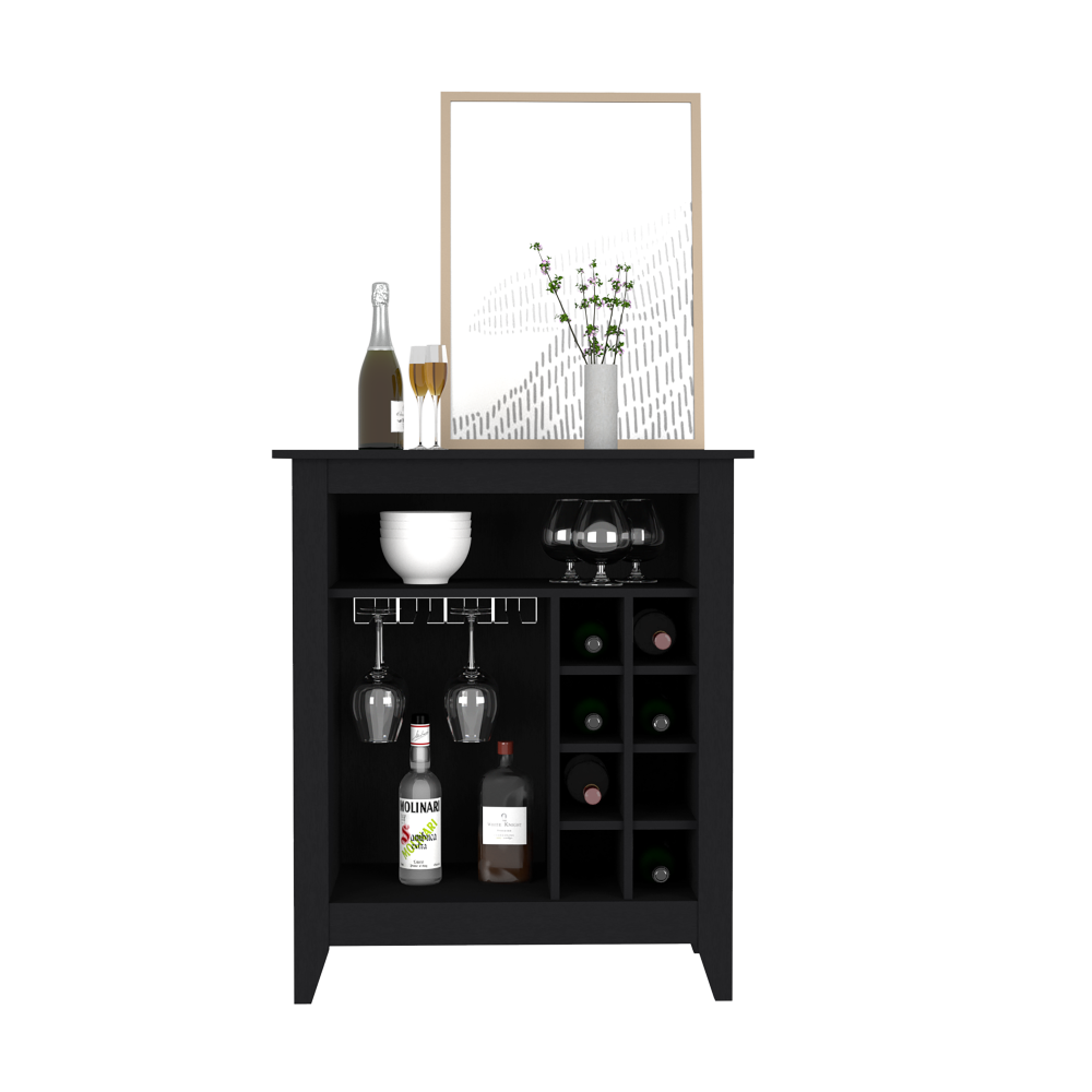 Bar Cabinet Castle, One Open Shelf, Six Wine Cubbies, Black Wengue - Horizon Bliss