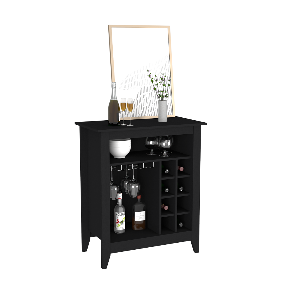 Bar Cabinet Castle, One Open Shelf, Six Wine Cubbies, Black Wengue - Horizon Bliss