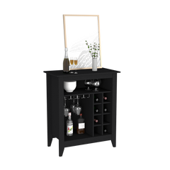 Bar Cabinet Castle, One Open Shelf, Six Wine Cubbies, Black Wengue - Horizon Bliss