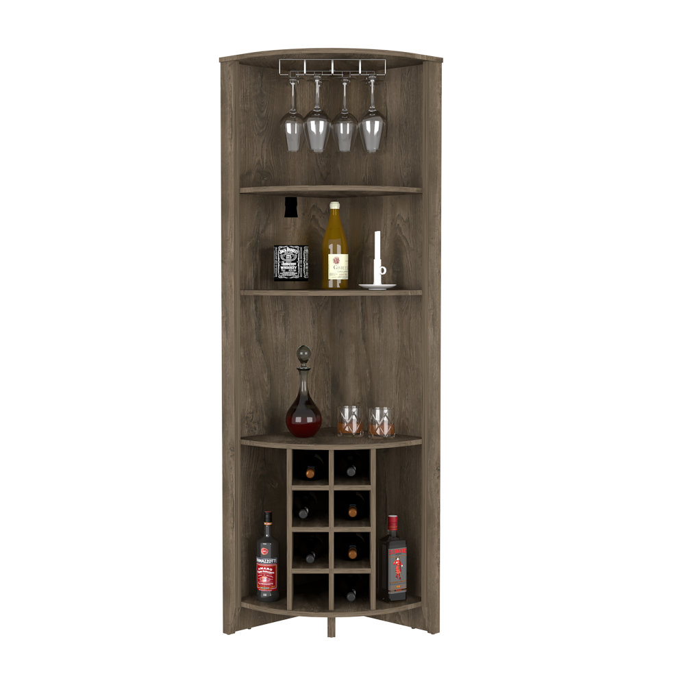 Corner Bar Cabinet  Castle, Three Shelves, Eight Wine Cubbies, Dark - Horizon Bliss