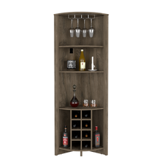 Corner Bar Cabinet  Castle, Three Shelves, Eight Wine Cubbies, Dark - Horizon Bliss