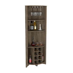 Corner Bar Cabinet  Castle, Three Shelves, Eight Wine Cubbies, Dark - Horizon Bliss