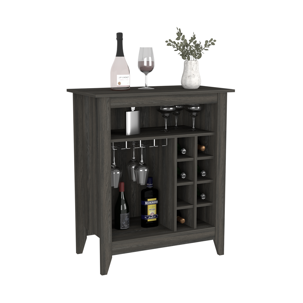 Bar Cabinet Castle, One Open Shelf, Six Wine Cubbies, Carbon Espresso - Horizon Bliss