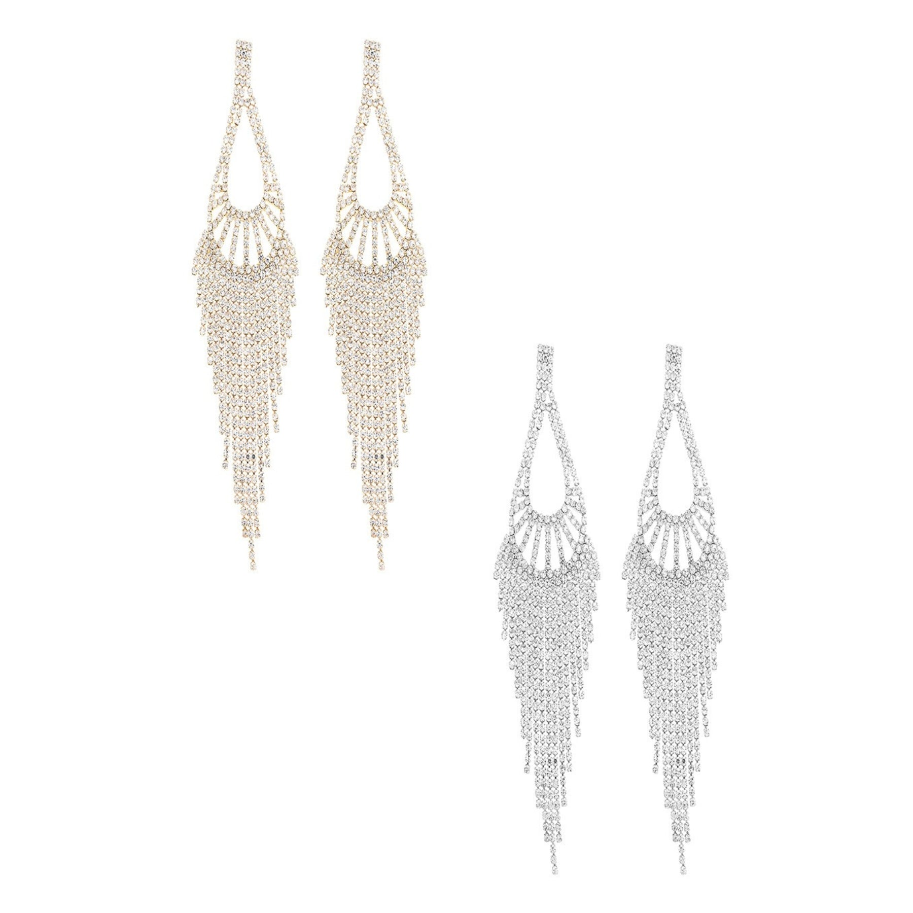 RHINESTONE TEARDROP FRINGE EARRINGS - Horizon Bliss