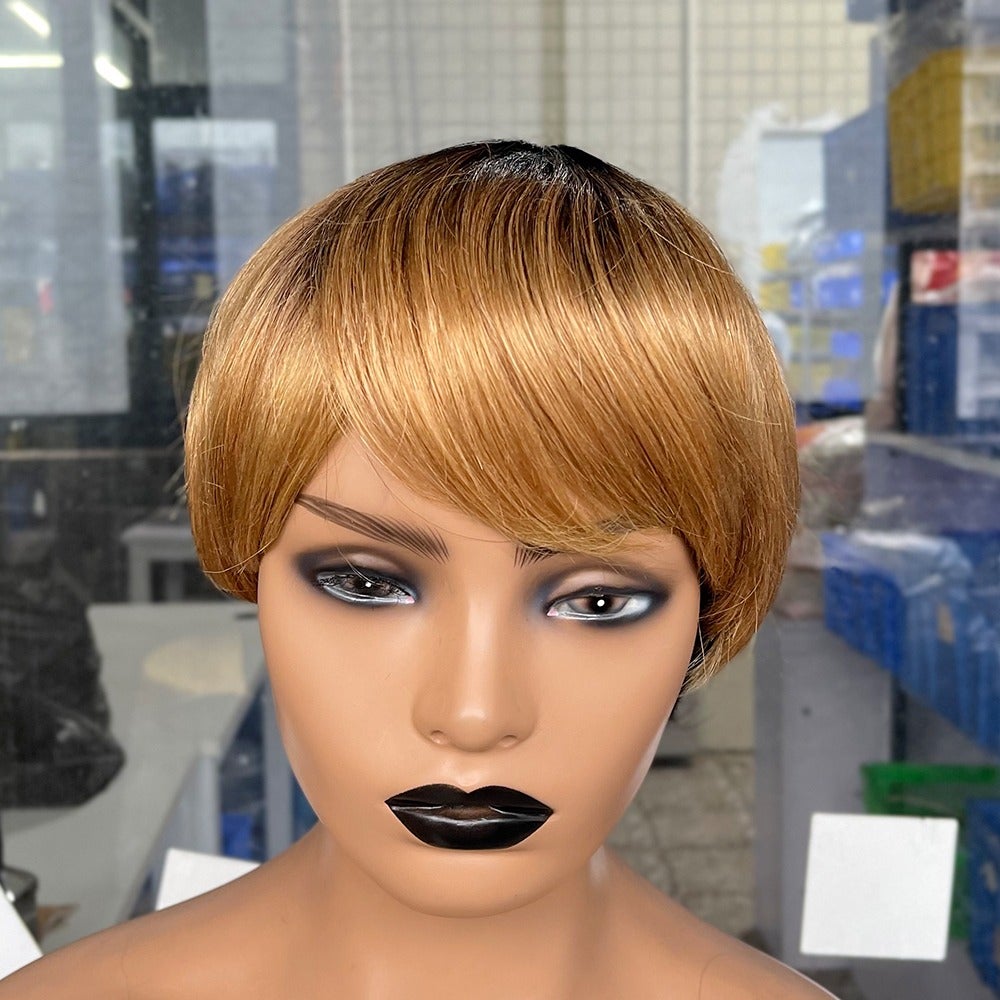 6inch #Burg Pixie Short Cut 100% Straight Human Hair Wig with Bangs Br - Horizon Bliss