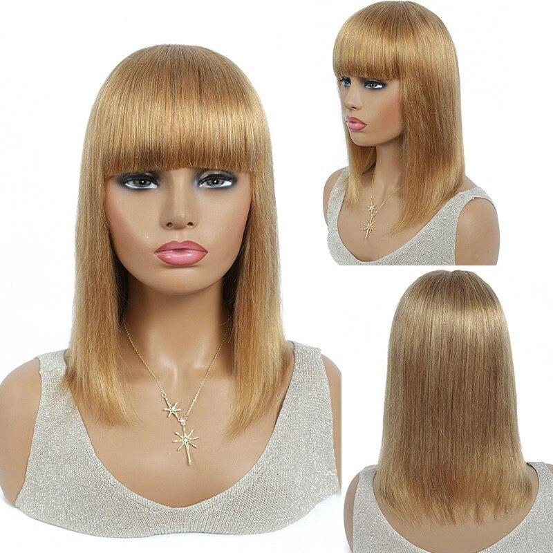 #613 Brazilian 99J Burgundy Short Bob Remy Straight Human Hair Wigs Wi - Horizon Bliss