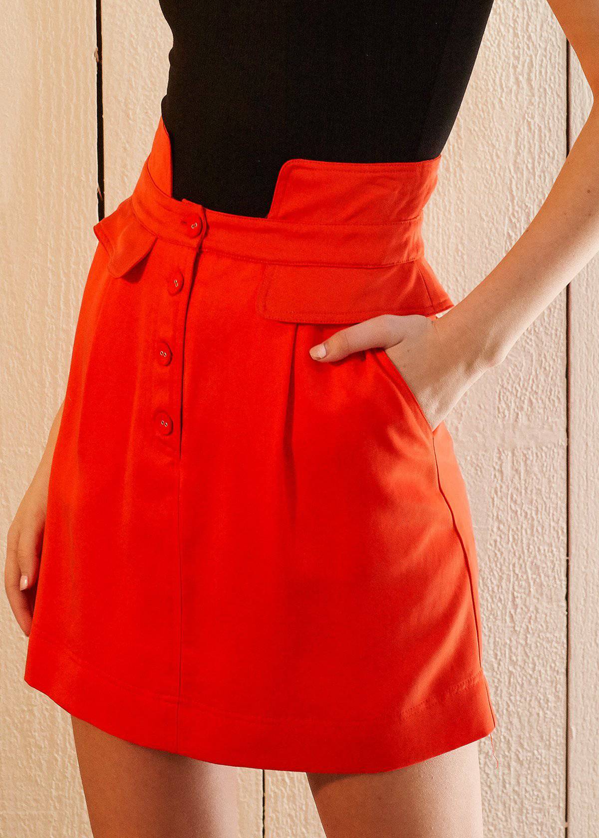 Women's High Waisted Utility Skirt in Poppy - Horizon Bliss