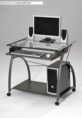 Sleek Pewter and Glass Computer Desk. - Horizon Bliss