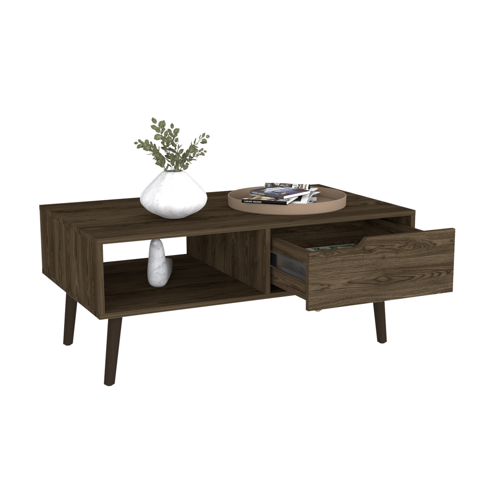 Coffee Table Bull, One Drawer, One Open Shelf, Four Legs, Dark Walnut - Horizon Bliss