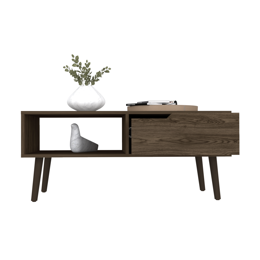 Coffee Table Bull, One Drawer, One Open Shelf, Four Legs, Dark Walnut - Horizon Bliss